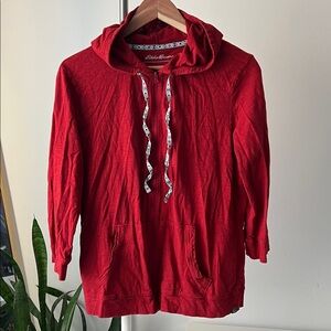 Eddie Bauer 3/4 sleeve Red Hooded zip up sweatshirt L
